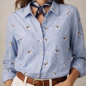 Talbots Beagle Print Button Down Shirt Sz1XP NWT